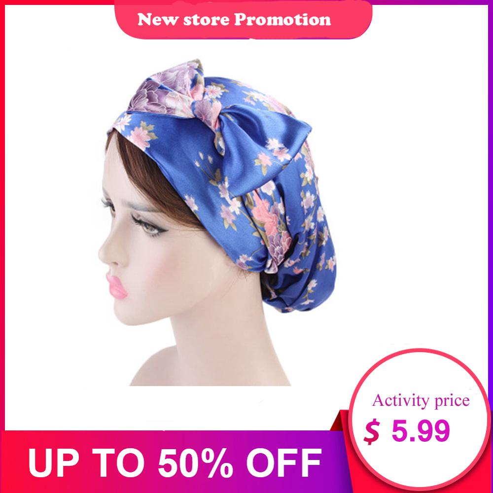 Dames zijden douchemuts, nachtmuts, haarnetje, hoed, hoofdbedekking, satijnen tulband, hoofddoek