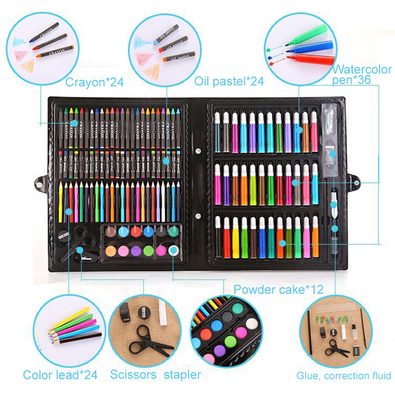 150 Pcs/Set Kids Art Set Children Drawing Set Water Color Pen Crayon Oil Pastel Painting Drawing Tool Art supplies stationery