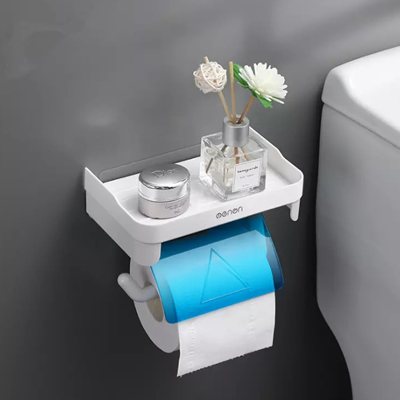 Bathroom Toilet Paper Holder Paper Tissue Box Plastic Toilet Dispenser Wall Mounted Roll Paper Storage Box Free Punch Bathroom: Light Grey