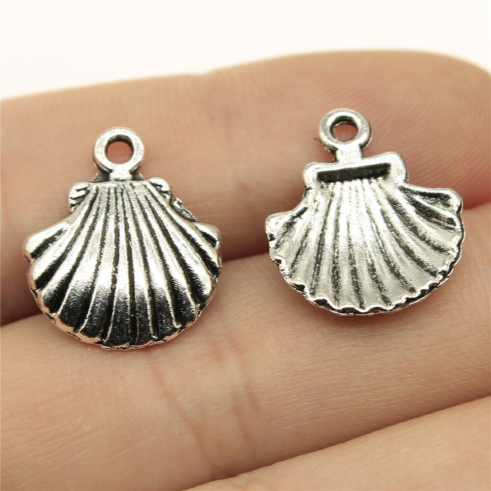 Abalorios de conchas y conchas de Color plateado antiguo, 20 piezas, para fabricación de joyas: 18x15mm-Silver