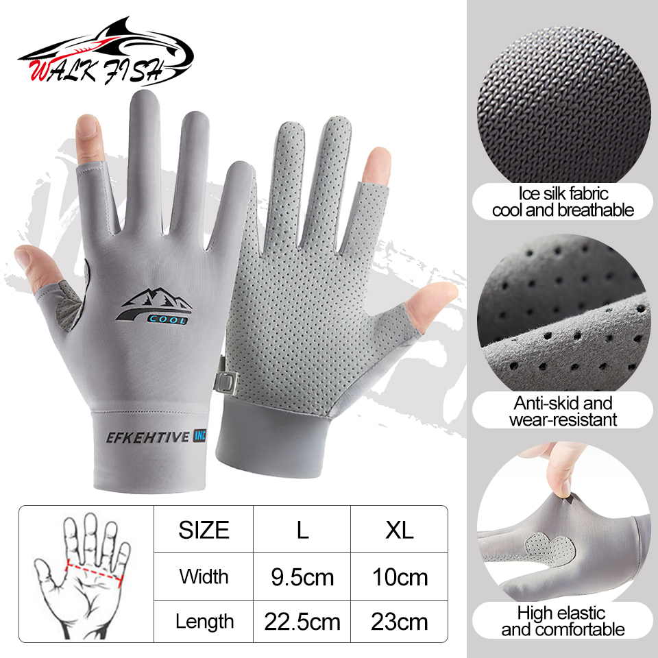 Guantes sin dedos para hombres y mujeres, protección solar UV, guantes de medio dedo para pesca, remo, vela, remo, senderismo, guantes deportivos: L / Gris