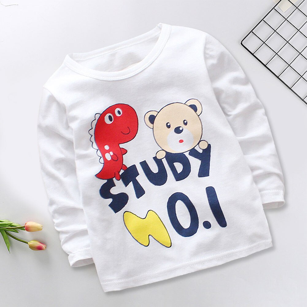 Spring Baby T-shirt Breathable Boys Girls Crew Neck Pullover Cartoon Tops Cotton Blend Infant Soft Cute Printed Long Sleeve