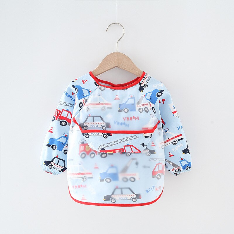 Infant Essen Kinder Zeichnung Lange Kurzarm Schürze Baby Bandana Lätzchen Nette Cartoon Lätzchen Wasserdichte Baby Selbst Fütterung Bib: 11Blue Car