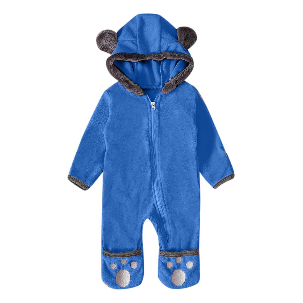 Baby Baby Meisjes Jongens Cartoon Oren Hooded Romper Zip Fleece Kleding Jumpsuit Mode Jongens Moet Hebben Leuke Jumpsuit Dikke Warme xl: Blauw / 3M