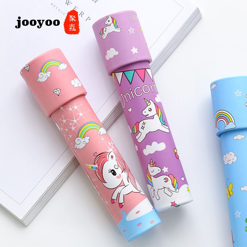 2PCS Neue Cartoon Kaleidoskop Flamingo Einhorn kinder Pädagogisches Spielzeug Rotierenden Schöne Muster jooyoo