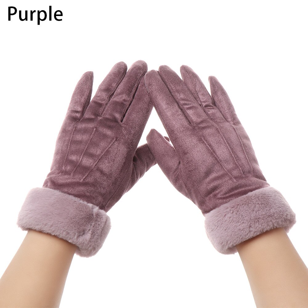 Winter Gloves Cute Furry Warm Gloves with Full Fingers Outdoor Sport Plus Velvet Touch Screen Gloves Driving Gloves