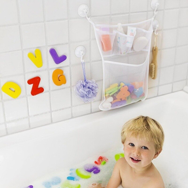 Baby mesh kurv børn baby badekar legetøj opbevaringsnet foldning hængende taske arrangør til badeværelse