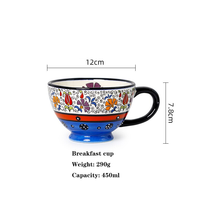 Vajilla serie de sombras de flores, Dishe cuenco de cerámica, plato de cena para el hogar, cuenco para sopa, contenedor de comida, plato de comida occidental, cuenco para ensalada de frutas: Breakfast cup