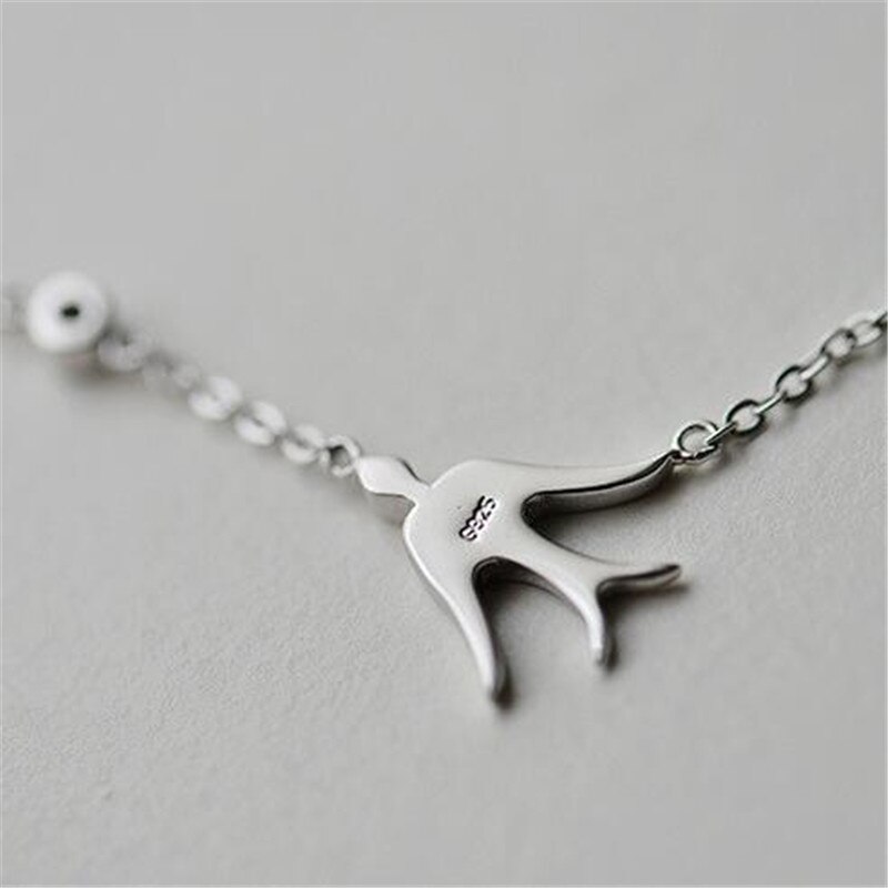 Lulu-porco ornamento pássaro engolir curto 925 prata colar feminino moda pingente ornamentos c009