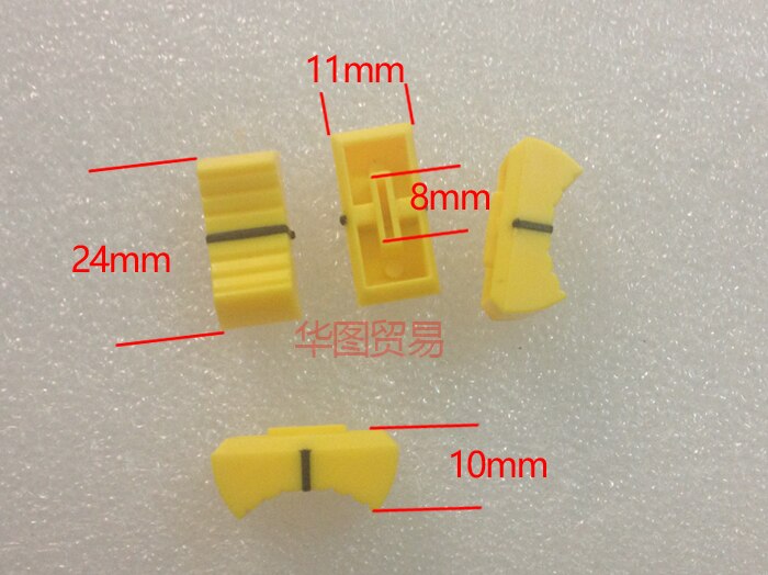 10 stks Mixer Dimmen tafel Rechte Slip Potentiometer Fader Knop Cap/Drukknop Cap 8mm Gat/Fader cap Geel