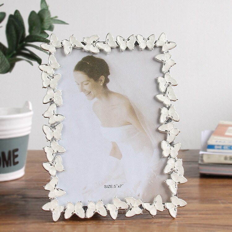 Murales nórdicos con marco de mariposa foto de boda de Metal, foto de boda de estudio, marco de foto de boda, decoración del hogar, pantalla de escritorio: white / 20.2X15CM
