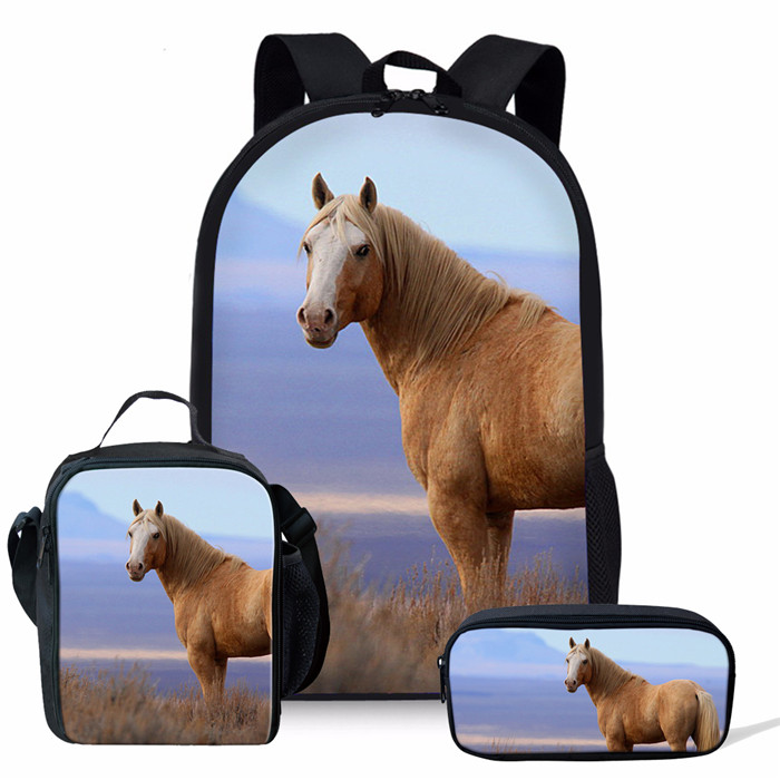 Forudesigns 3 Stks/set Wilde Paarden Schooltas Voor Jongens Orthopedische Rugzakken Schooltas Basisschoolleerlingen Mochila Escolar: RH0451CGK