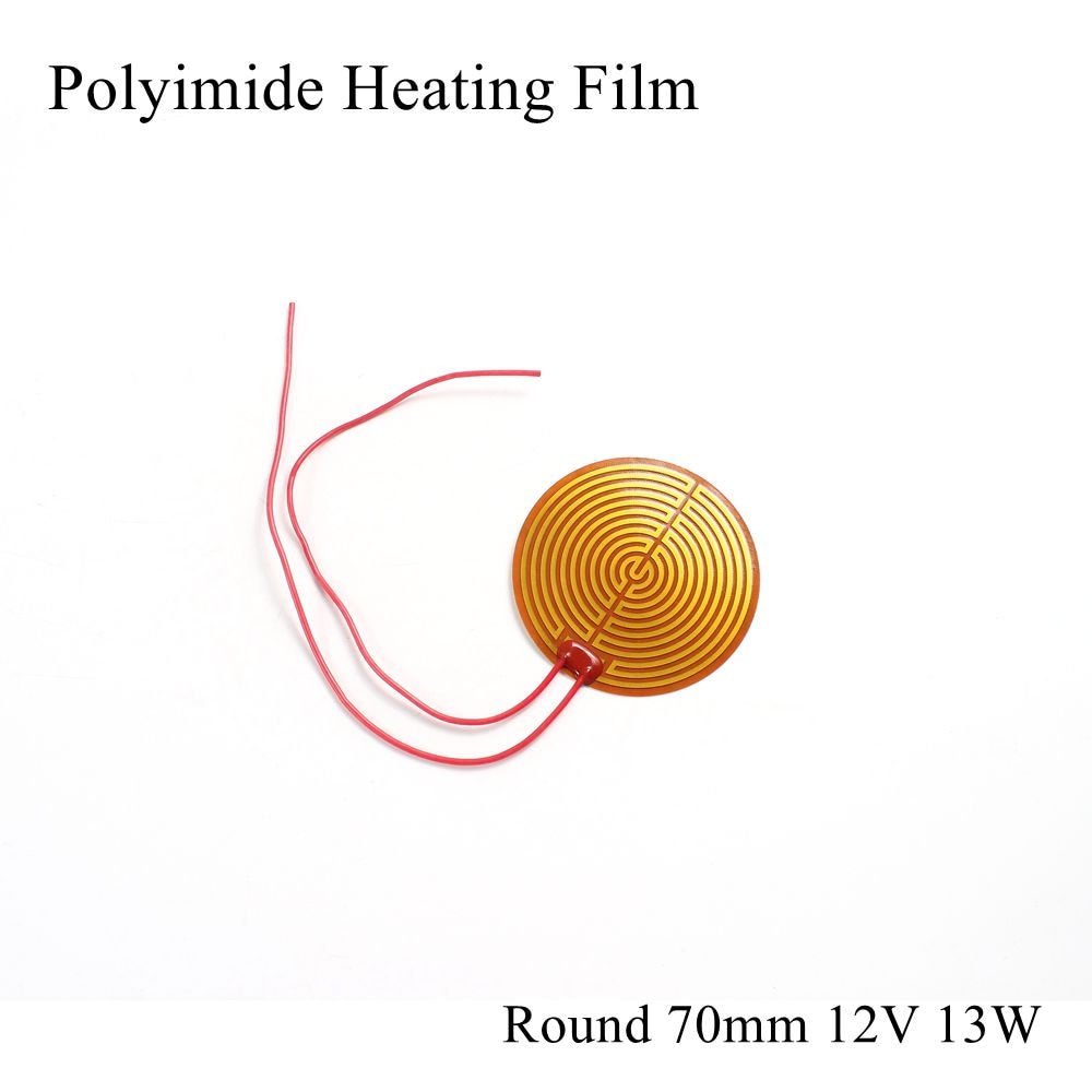 Runde 70mm 12V 13W Pi Heizung Film Platte Polyimid Elektrische Beheizte Tafel Pad matt Electrotherma flexibel Klebstoff folie Öl Heizung