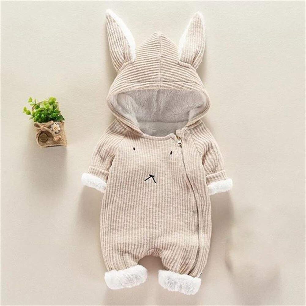 Baby Long Sleeve Romper Cute SoildInfant Baby Boy Girl Cartoon Hooded 3D Ear Romper Jumpsuit Clothes roupa infantil menina