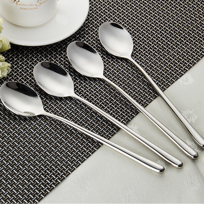 Stainless Steel Tablespoon Set Long handled Dinner Spoon Coffee Ice Cream Teaspoons Soup Tea Spoons 8.7inch Tableware Cutlery
