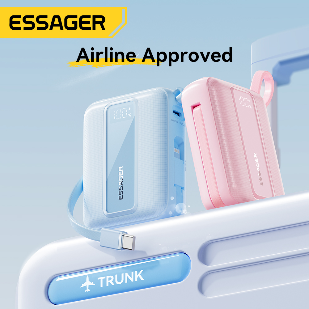Essager 20000mAh Power Bank PD22.5W Dual Cable Fast Charging Powerbank Portable External Battery Charger For iphone Huawei ipad