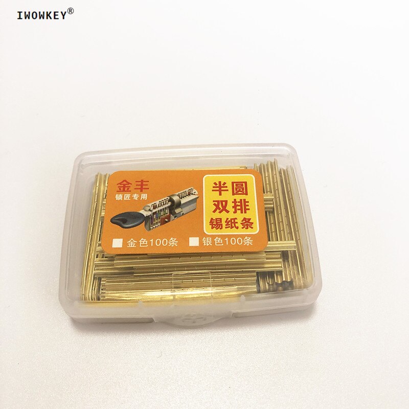 100 unids/lote de herramientas de cerrajero, tira de papel de aluminio con acabado, 2 tipos de doble fila, consumibles de llave de lámina de estaño dorado y plateado: Gold