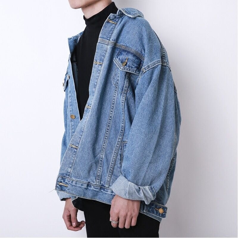 Safari Denim kurtka męska mroczny styl smażona kurtka uliczna skręcić w dół kołnierz dorywczo luźna i przystojna solidna męska kurtka ubrania