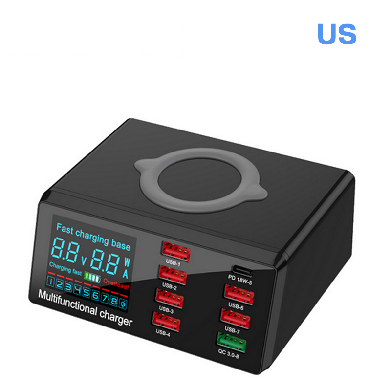 100W Multi USB Ladegerät Bahnhof PD 20W schnell aufladen 3,0 Qi Drahtlose Ladegerät 8 USB Häfen Schnelle Ladung Bahnhof für iPhone Huawei: uns Ladegerät