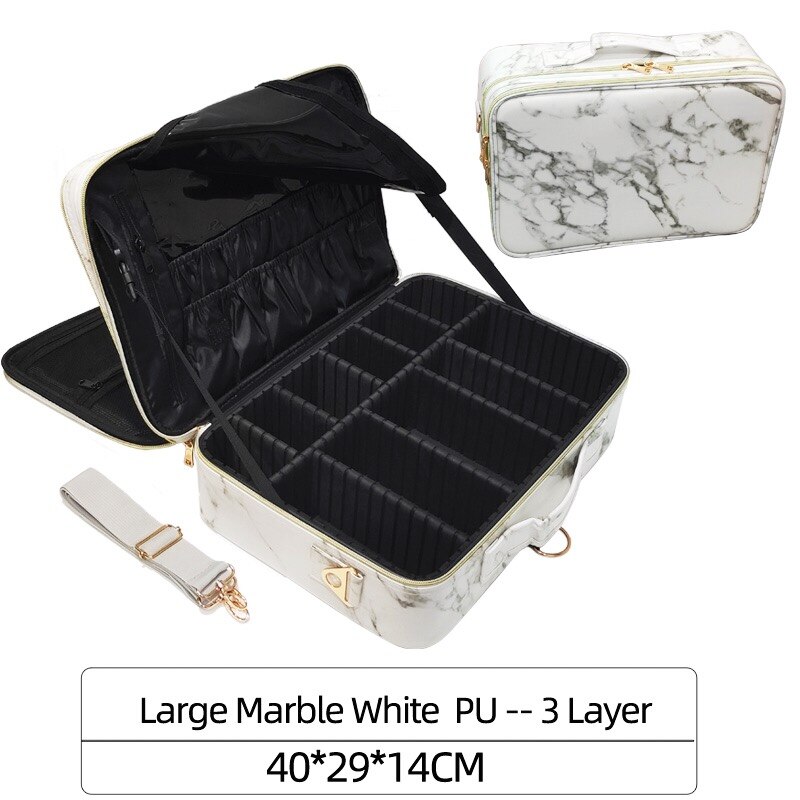 Leather Clapboard Cosmetic Bag Make Up Box Large Capacity Storage Handbag Travel Insert Toiletry Makeup suitcase