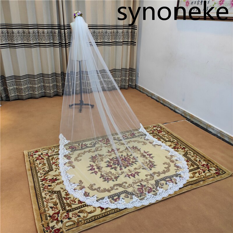 3 metry długie welony ślubne długi welon ślubny z koronkowymi krawędziami z grzebieniem akcesoria ślubne panna młoda Mantilla welon ślubny