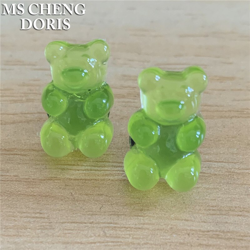 Kinderen Snoep Kleur Jelly Beer Stud Oorbellen Vrouwen Meisje Cartoon Transparante Beer Barrette Leuke Resin Gummy Bear Sieraden