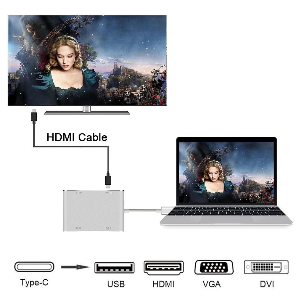 4 In 1 Usb C Hub Type C Naar Hd Vga Dvi Usb 3.0 Adapter Kabel Voor Laptop Apple Macbook google Chromebook Pixel