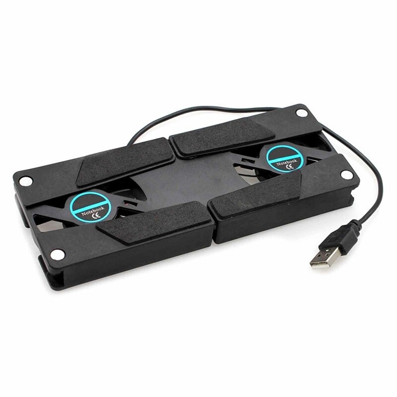 Laptop Desk Support Dual Cooling Fan Notebook Computer Stand Foldable USB Rack Holder Black