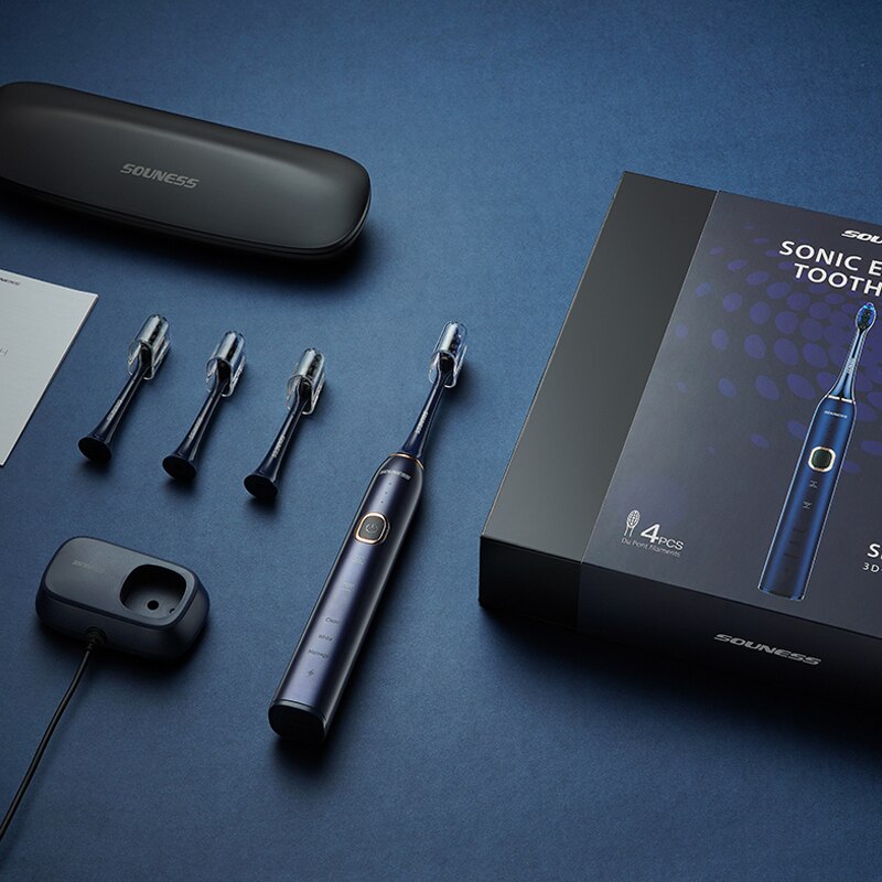 SOUNESS SNK01 Sonic Electric Toothbrush 3D Smart Touch Ultrasonic Automatic Tooth Brush Adult IPX7 Waterproof Electric Brush Set: Blue Toothbrush Set