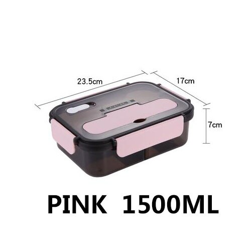Transparante Lunch Box For Kids Voedsel Container Opslag Geïsoleerde Lunch Container Bento Box Japanse Snack Doos Ontbijt Dozen: PINK 1500ml