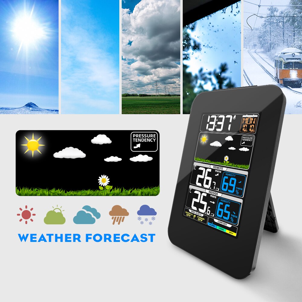Wireless Weather Station, Digital Weather Forecast Station Hygrometer Indoor Outdoor Thermometer Weather Forecast Clock