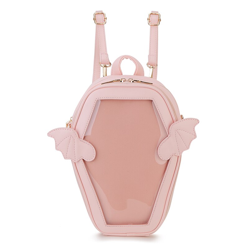 Sac à dos gothique en forme de cercueil pour femmes, avec ailes de chauve-souris, Lolita foncée, sac à main et à bandoulière de styliste pour Cosplay: D