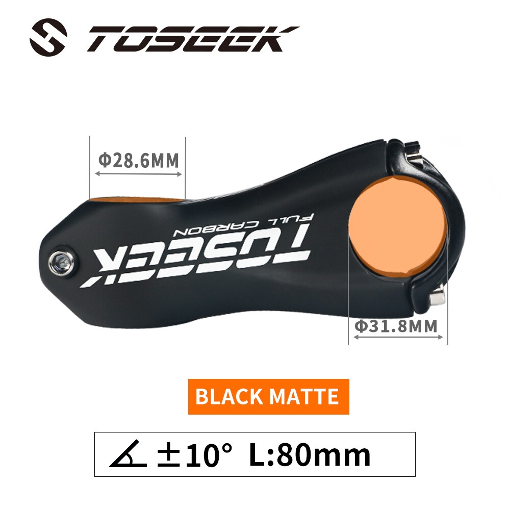 Toseek Stuurpen Stuur 31.8Mm Full Carbon Fiber Fietsen Mtb Road Fiets Stuurpen Mountain Hoek 10 Graden 80/90/100/110Mm: black - 80mm