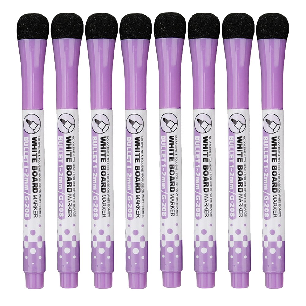 Bolígrafo magnético de pizarra blanca, rotuladores borrables de pizarra blanca seca, borrador magnético, suministros escolares de oficina, 8 colores disponibles, 8 unids/lote: purple