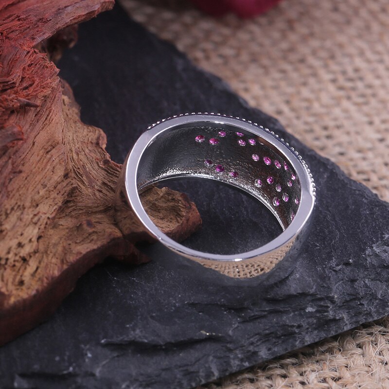 Huitan Romantic Rose Red Color Cherry Flower Tree Pattern Women Finger Rings Women Cute jewelry Rings For Female