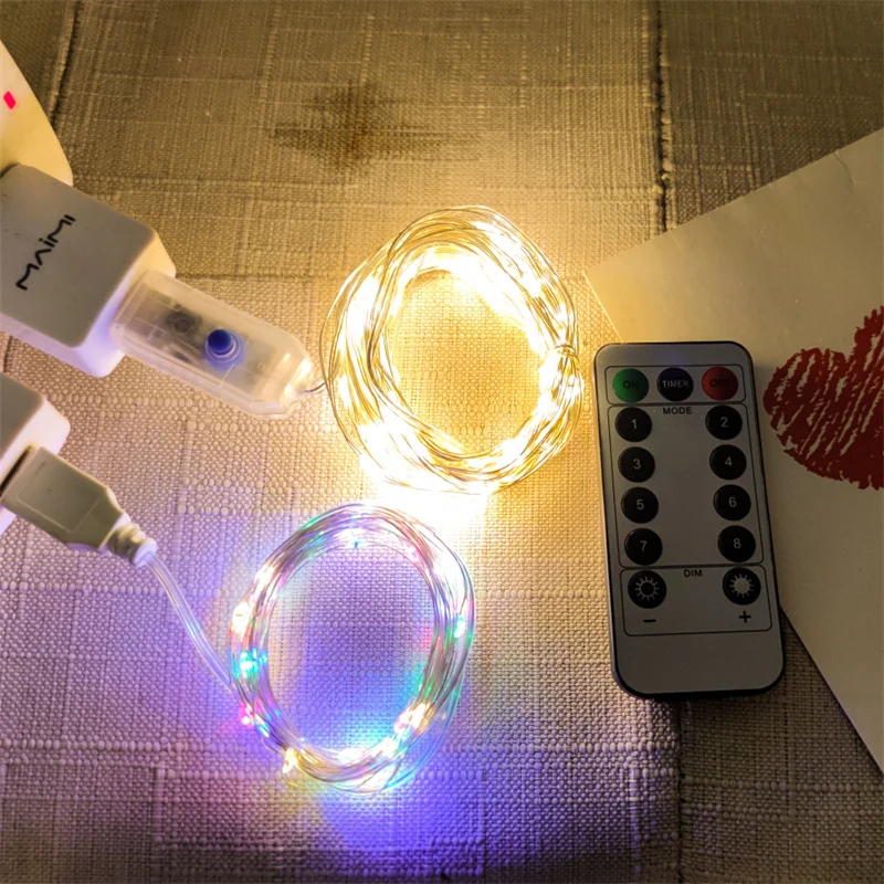 2/5/10/20M Silber Draht Lichterketten USB Fernbedienung Im Freien Wasserdichte Weihnachten Hochzeit party Dekoration Luces