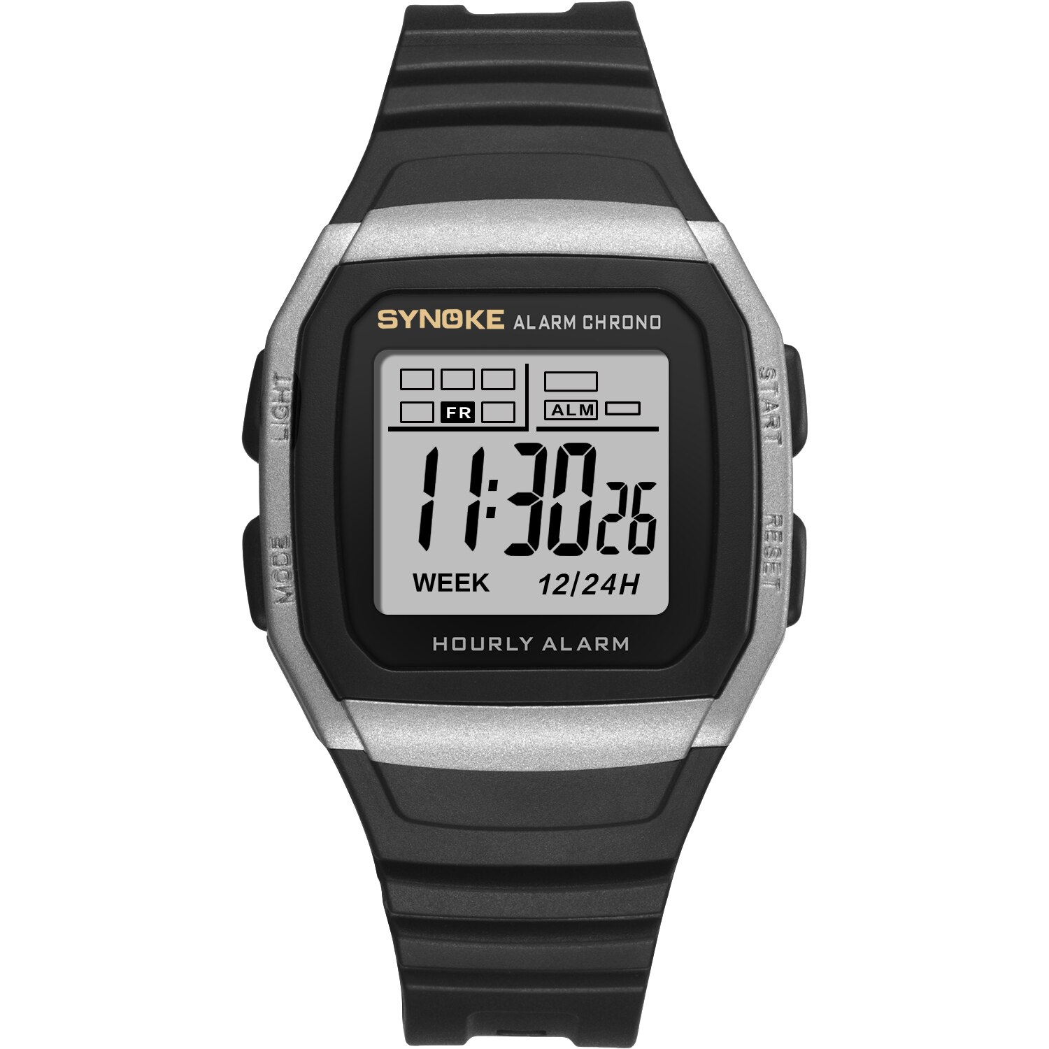 Synoke relógio de pulso digital masculino para esportes, ao ar livre moda multi função à prova d&#39;água visor grande luminoso relógio masculino com alarme: 9023B Silver