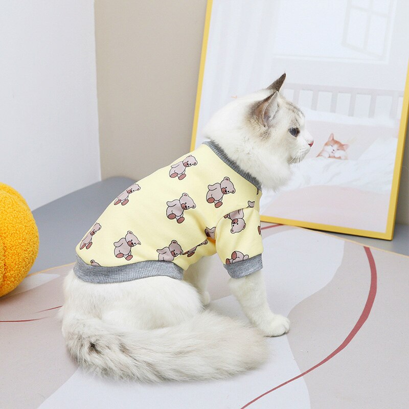 Cute Cat Printed Coat Spring Summer Pet Clothes for Small Medium Cats Dogs Casual Home Costume Kitten T-shirt Pet Clothing S-XXL