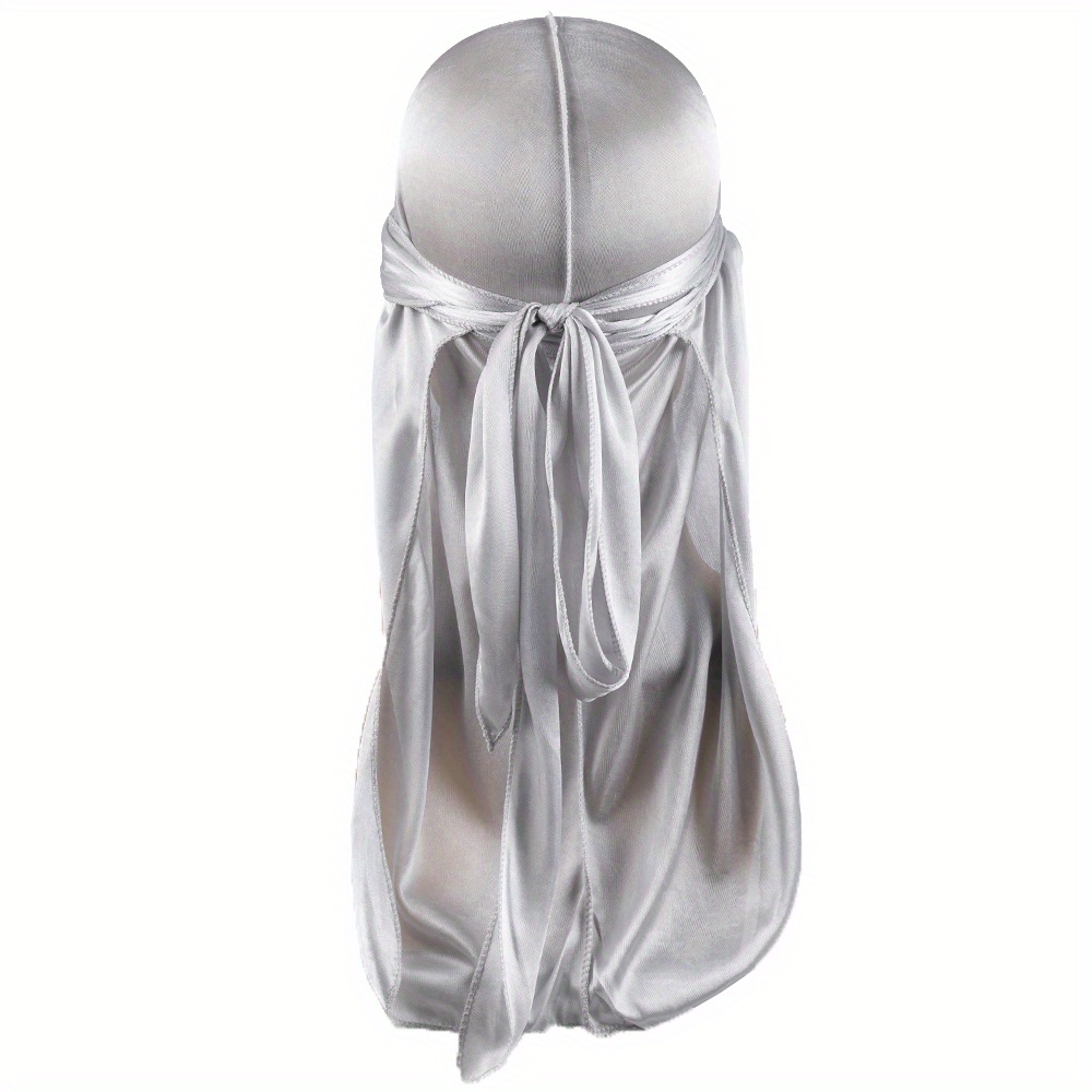 Heren zijden Durag Bonnet Bandana Silky Du Rag Doo Rag Long Tail Waves Cap: GRIJS