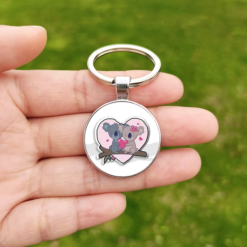 Søt koala nøkkelring til menn og kvinner, dyrefoto, tilpasset glass cabochon anheng, metall nøkkelringholder til låve: Grønn