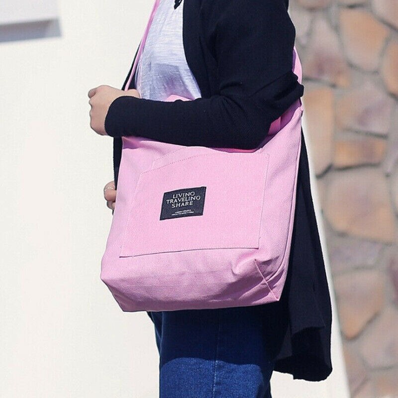 Strapazierfähige damen-studenten-einkaufstasche aus canvas mit karomuster, umhängetasche, damen-einkaufstasche aus leinen: Rosa