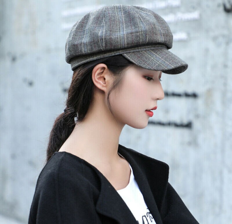 Women Casual Sweet Hat Octagonal Hats Ladies Plaid Caps Autumn Winter