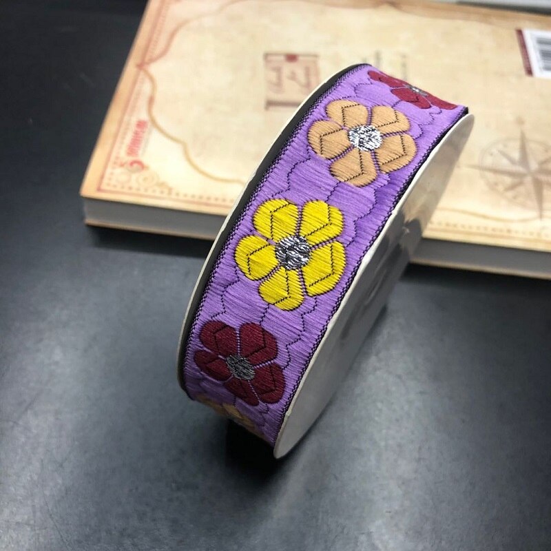 9 yardas/lote de ancho aprox. 2,5 cm tejido Jacquard cintas para tapicería patrón de flores para cortina y accesorios de ropa LS-236: purple