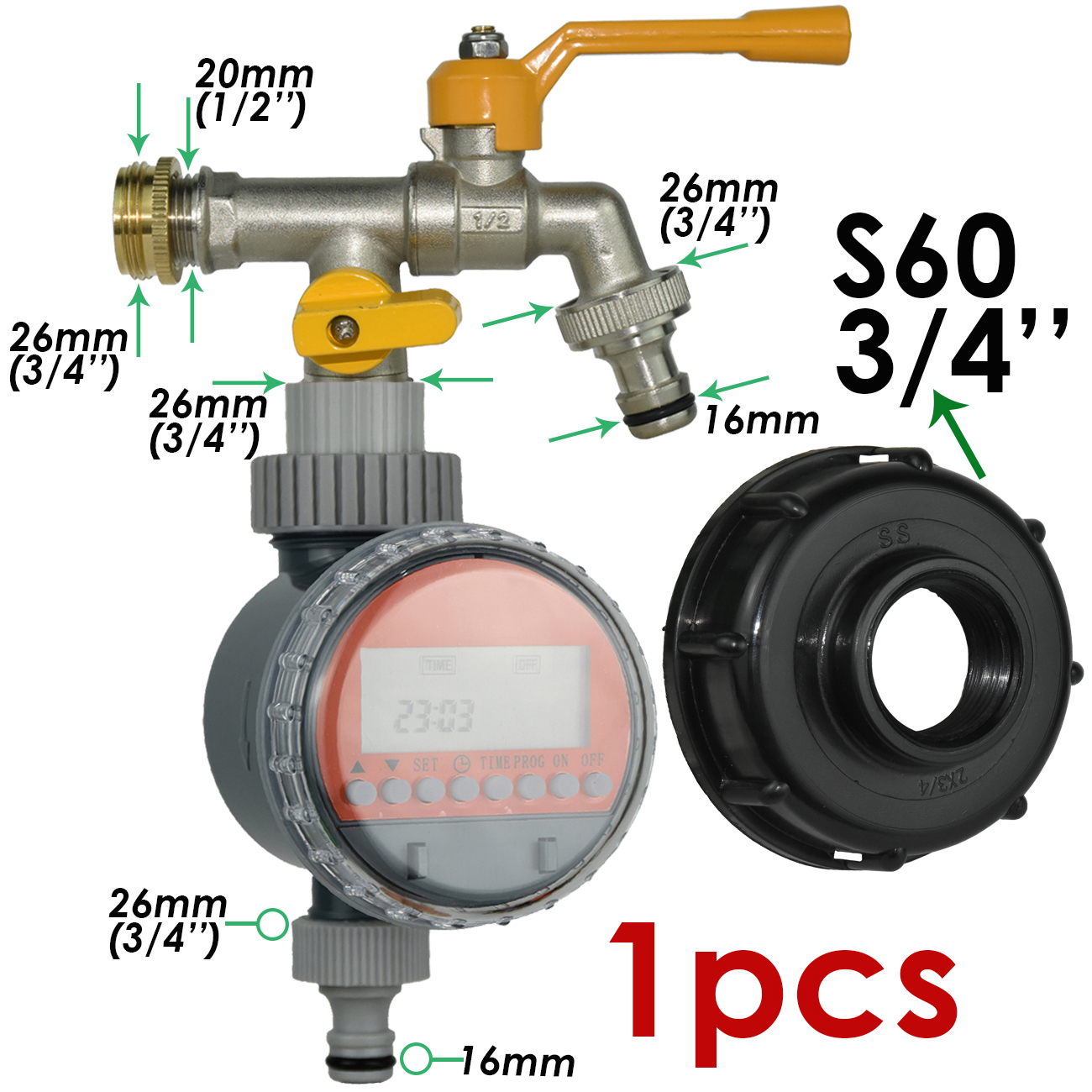 KESLA Automatic Garden Ball Valve Water Timer Watering Controller Drip Irrigation System IBC Tank Tap Faucet Bonsai Greenhouse: grey