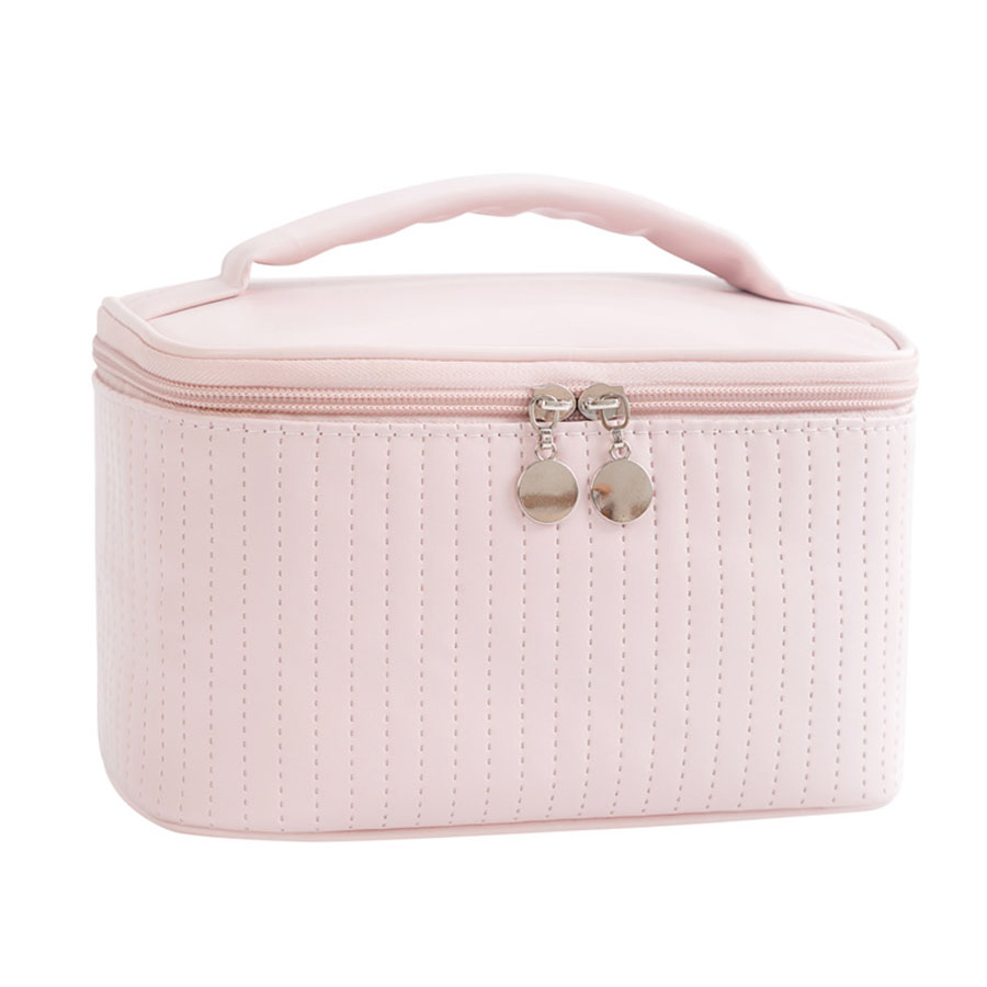 Make-uptassen voor dames Reistoilettas Leuke koffers Tas Draagbaar Effen kleur Make-up organizer Box Cosmetische tas Neceser PU-leer: Roze