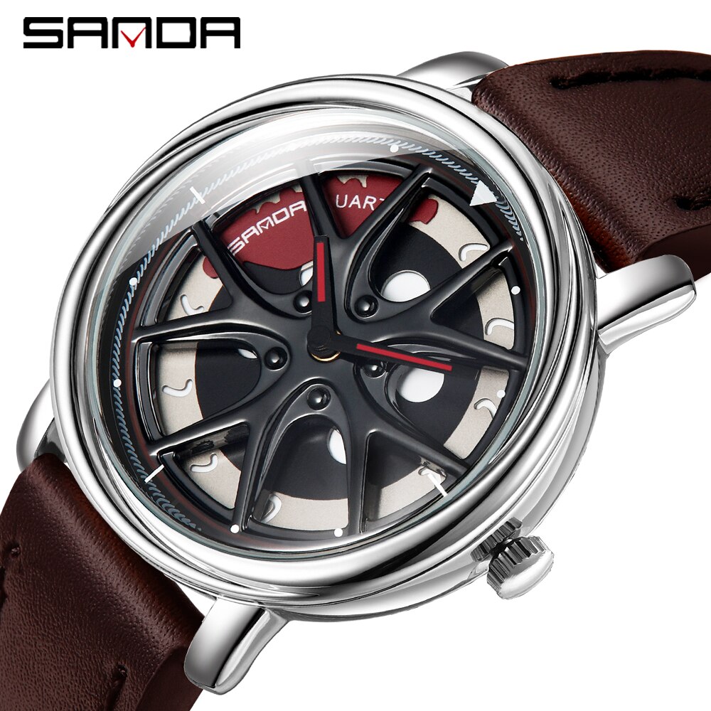 Auto velg quartz horloge man creativiteit auto polshorloge stalen magneetsluiting wiel velg naaf horloges relogio masculino: Leer zilver