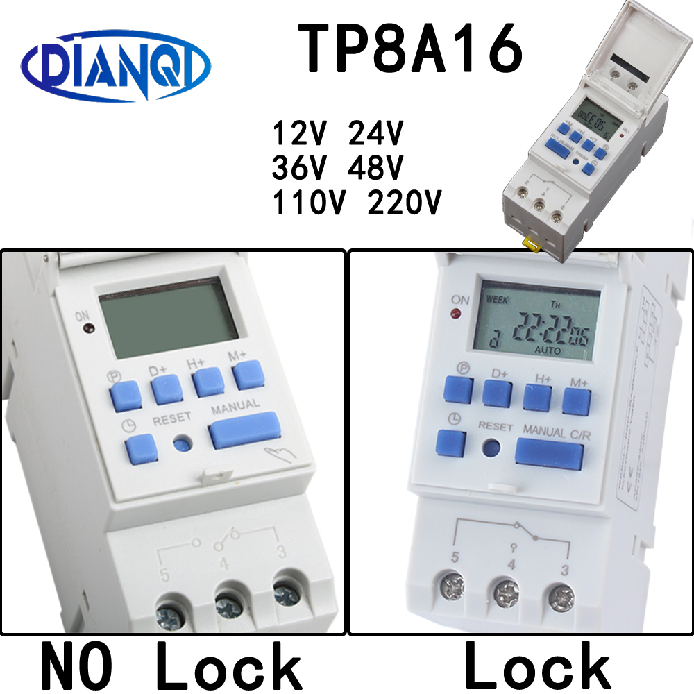 Temporizador interruptor din montaje en carril relé digital TP8A16 reloj semanal microordenador electrónico programable 220V48V 30A 12V AC timbre