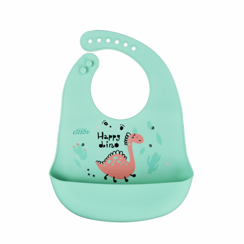 Baberos impresos para bebé de dibujos animados, Baberos de dinosaurio, silicona suave a prueba de agua, babero ajustable para niño y niña, artículos para la comida del bebé: style2 green