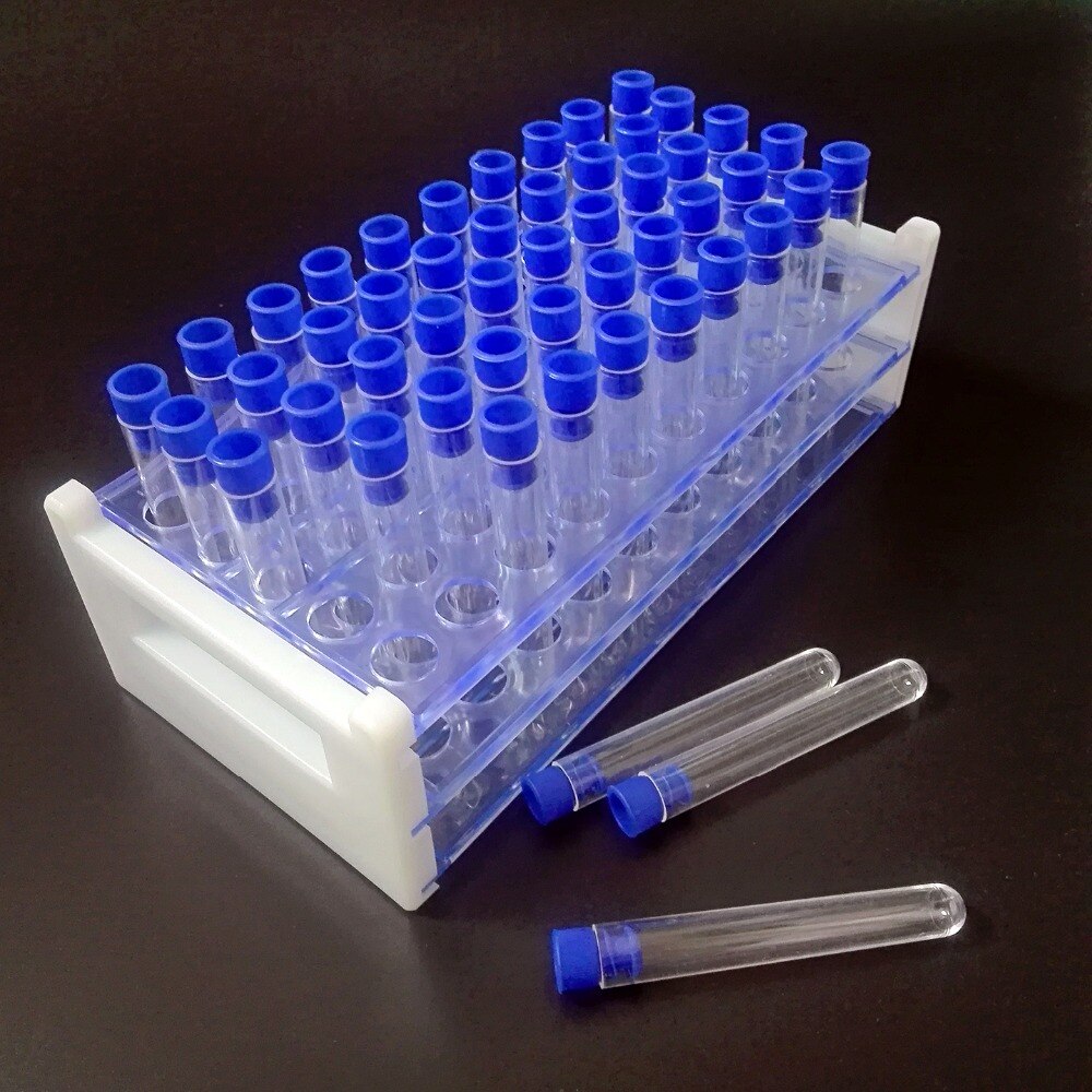 50 Tube - 12x75mm(5ML) Clear Plastic Test Tube Set with Cap and Rack