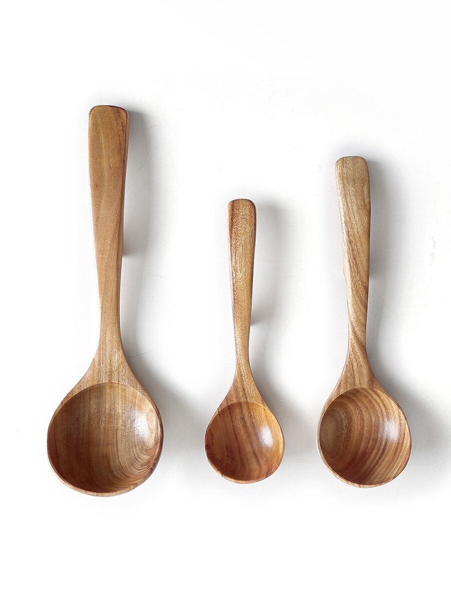 Teak Wood Long Spoon Hook Tablespoon Kitchen Wooden Soup Spoon